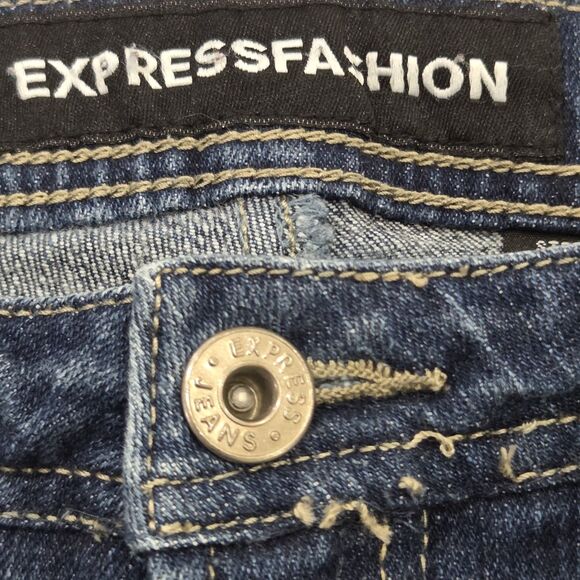 Express Fashion Stretch Denim Blue Jeans Fit And Flare Size 5/6R 28in Inseam - Picture 3 of 12